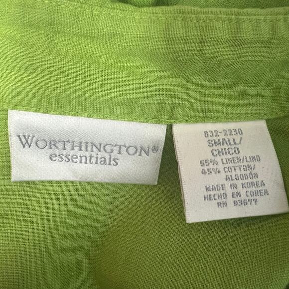 Worthington Vintage Line Cotton Lime Green Button Front Womens Shirt Size Small - Picture 2 of 13